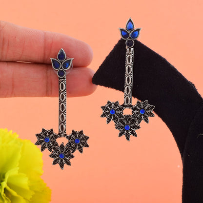 Elegant Blue Color Oxidised Earrings Designed For Bridal Jewelry, Ethnic Fashion, And Party Styling