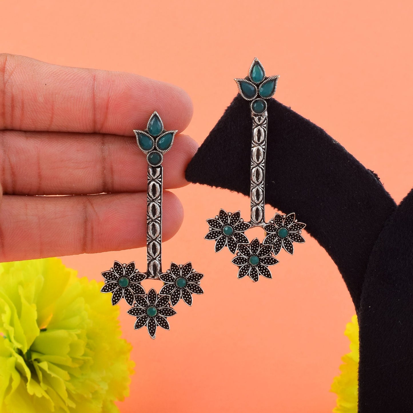 Exclusive Green Color Oxidised Earrings Crafted For Bridal Fashion, Parties, And Cultural Styling