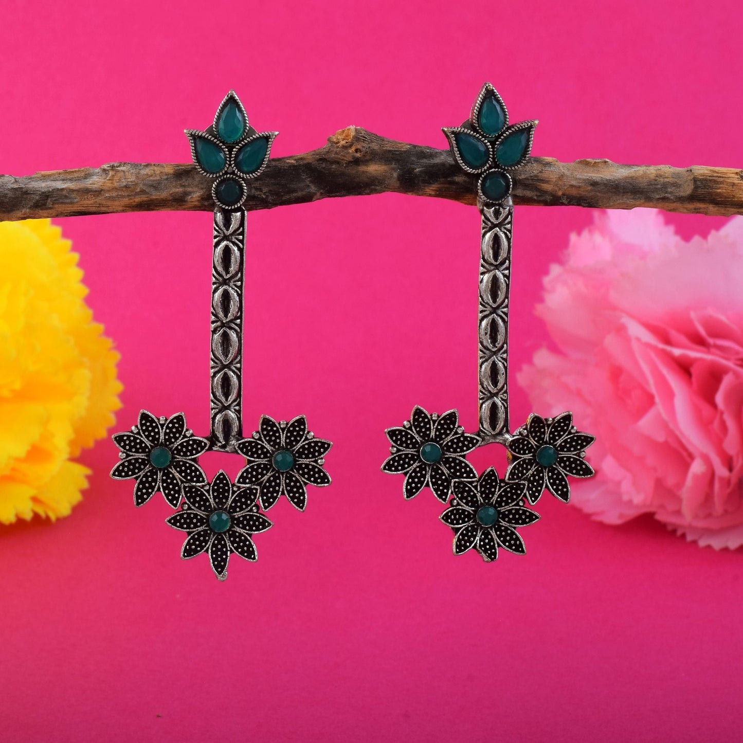 Exclusive Green Color Oxidised Earrings Crafted For Bridal Fashion, Parties, And Cultural Styling