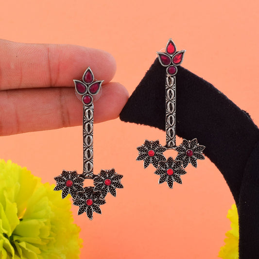 Beautiful Maroon Color Oxidised Earrings Perfect For Engagements, Festivals, And Traditional Jewelry