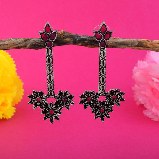 Beautiful Maroon Color Oxidised Earrings Perfect For Engagements, Festivals, And Traditional Jewelry