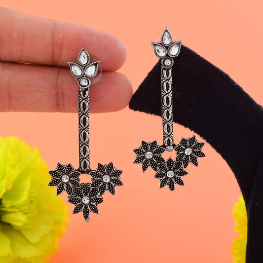 Gorgeous Silver Color Oxidised Earrings Crafted For Traditional Party Outfits And Cultural Jewelry