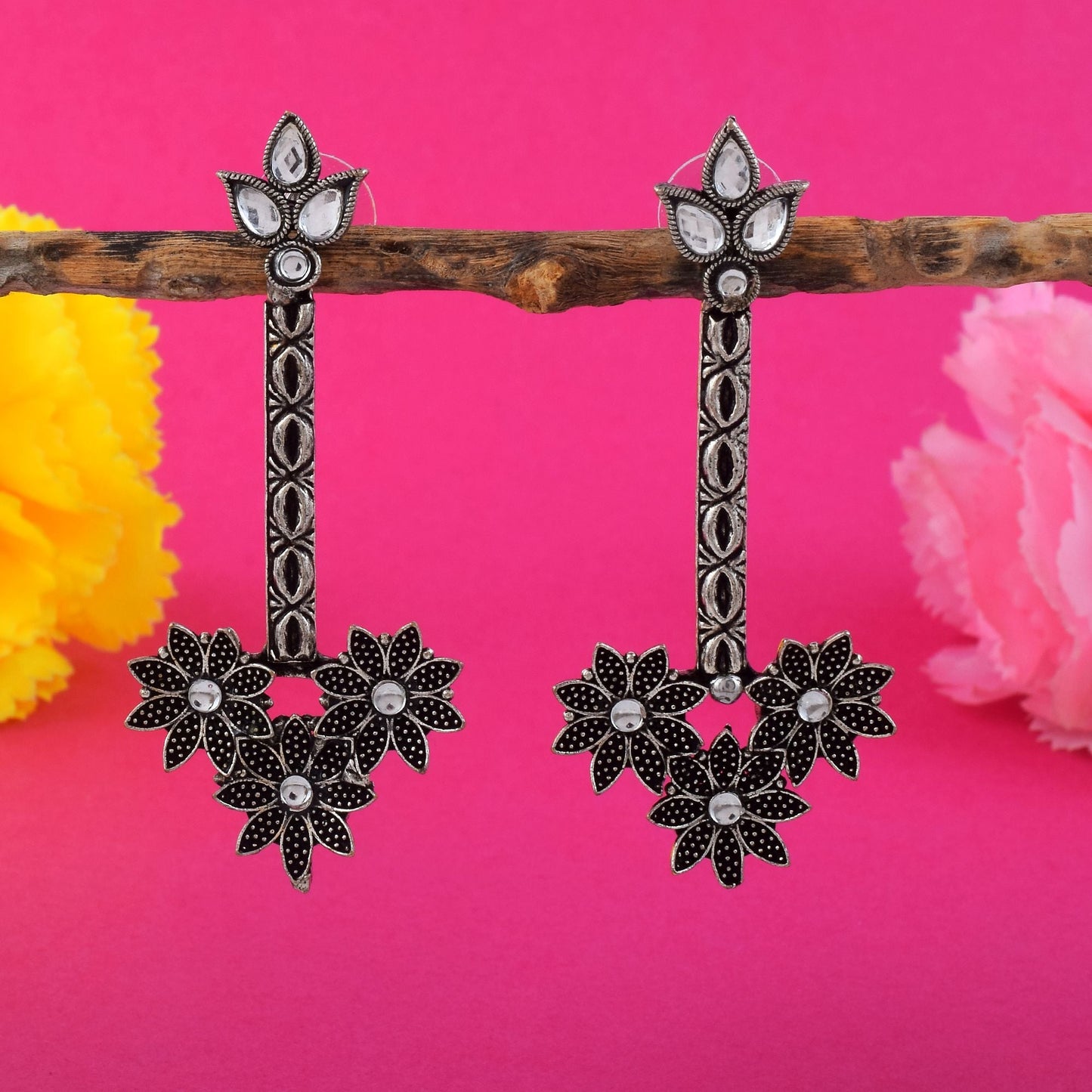Gorgeous Silver Color Oxidised Earrings Crafted For Traditional Party Outfits And Cultural Jewelry