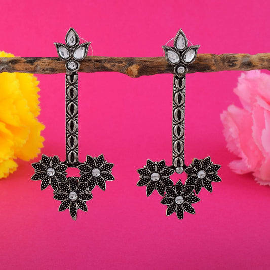 Gorgeous Silver Color Oxidised Earrings Crafted For Traditional Party Outfits And Cultural Jewelry