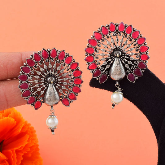 Attractive Maroon Color Oxidised Earrings Crafted For Women’S Bridal, Party, And Traditional Jewelry