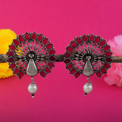 Attractive Maroon Color Oxidised Earrings Crafted For Women’S Bridal, Party, And Traditional Jewelry