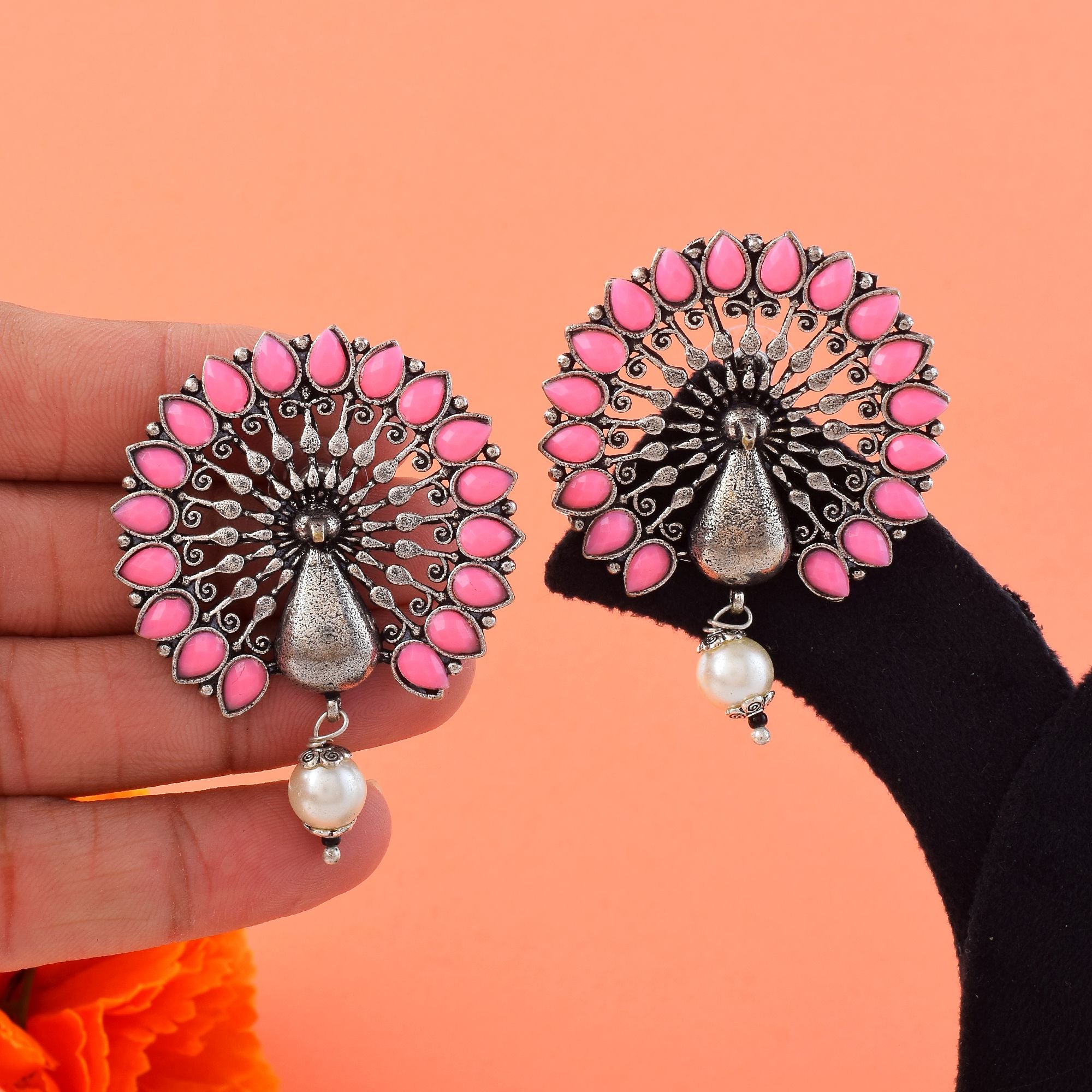Beautiful Pink Color Oxidised Earrings Perfect For Women’S Fashion, Br ...