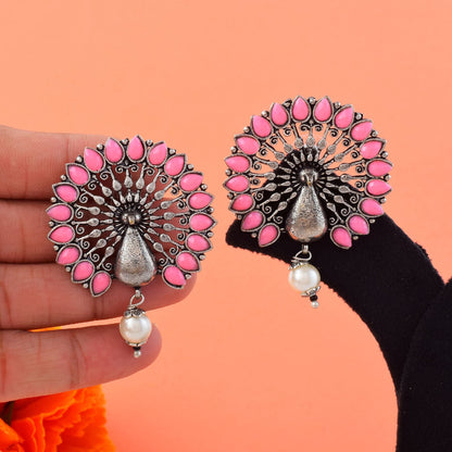 Beautiful Pink Color Oxidised Earrings Perfect For Women’S Fashion, Bridal, And Ethnic Styling
