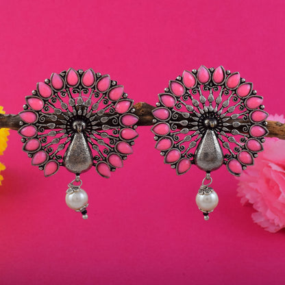 Beautiful Pink Color Oxidised Earrings Perfect For Women’S Fashion, Bridal, And Ethnic Styling