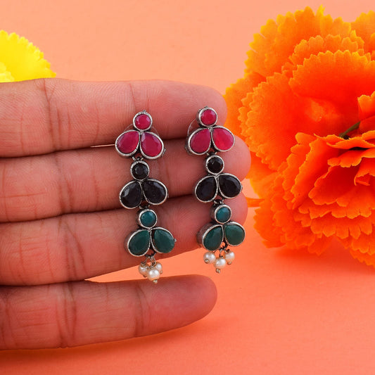 Unique Multi Color Oxidised Earrings Designed For Festive Fashion, Bridal Wear, And Traditional Jewelry