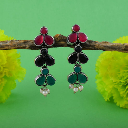 Unique Multi Color Oxidised Earrings Designed For Festive Fashion, Bridal Wear, And Traditional Jewelry