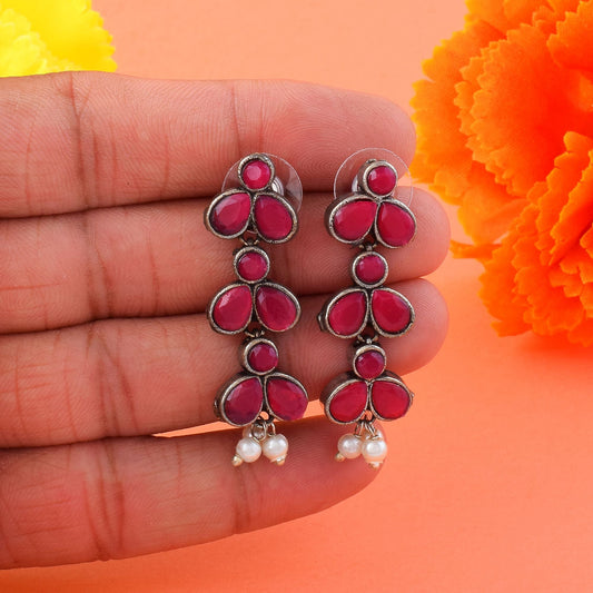 Gorgeous Maroon Color Oxidised Earrings Perfect For Parties, Weddings, And Traditional Indian Styling
