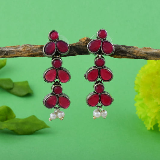 Gorgeous Maroon Color Oxidised Earrings Perfect For Parties, Weddings, And Traditional Indian Styling