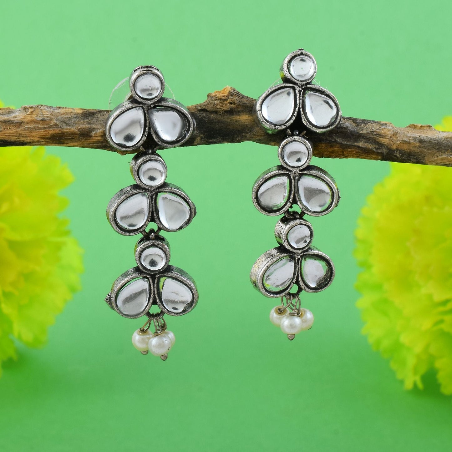 Gorgeous Silver Color Oxidised Earrings Designed For Brides, Parties, And Traditional Fashion Outfits