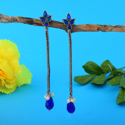 Elegant Blue Color Oxidised Earrings Perfect For Bridal Fashion, Festivals, And Wedding Jewelry Styling