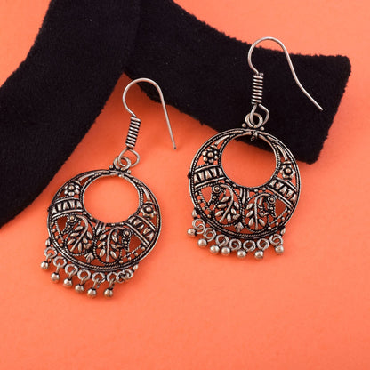 Elegant Silver Color Oxidised Earrings Designed For Wedding Jewelry, Parties, And Traditional Styling
