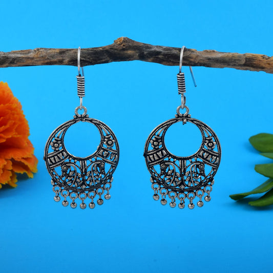 Elegant Silver Color Oxidised Earrings Designed For Wedding Jewelry, Parties, And Traditional Styling