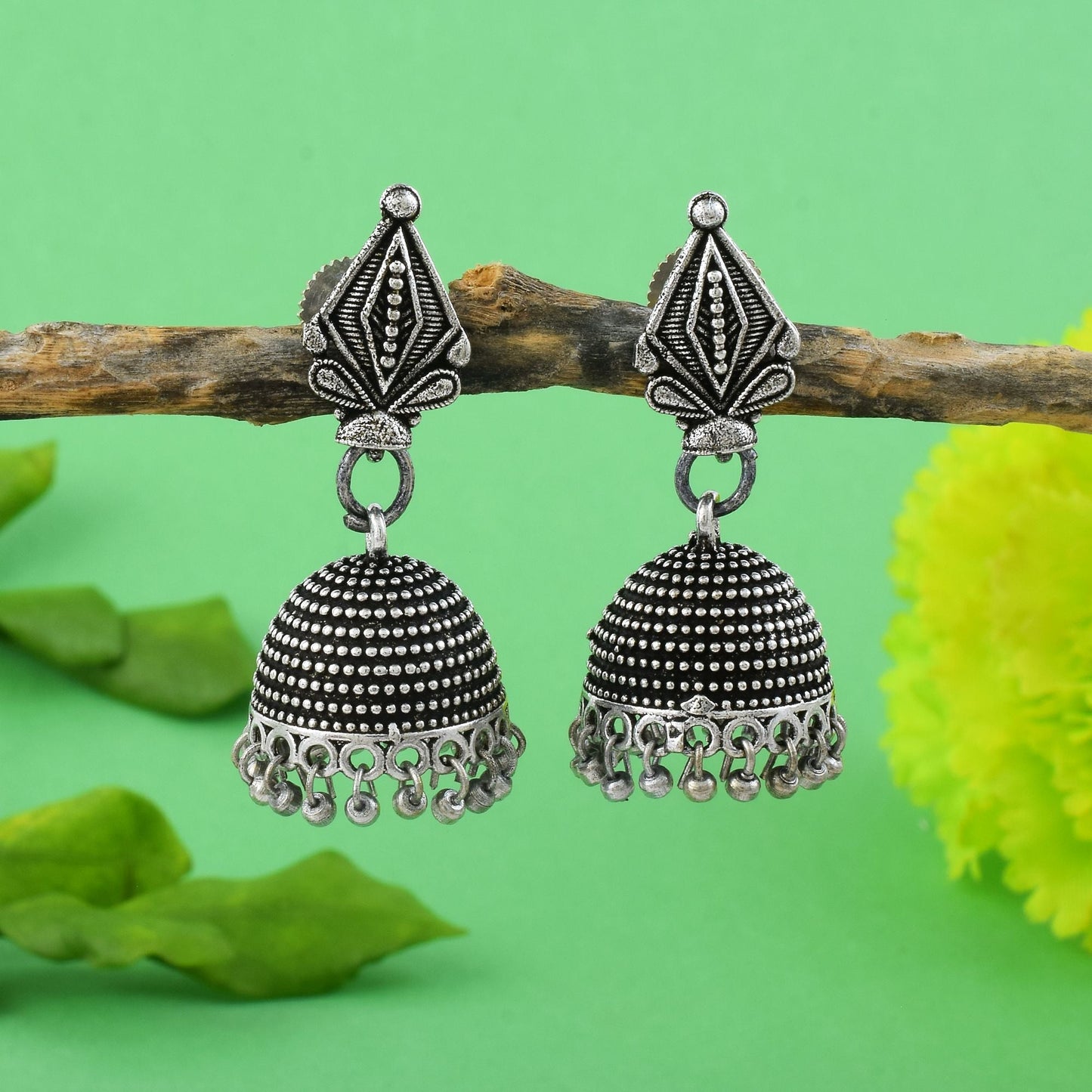 Gorgeous Silver Color Oxidised Earrings Crafted With Exquisite Handmade Work For Bridal Fashion Jewelry