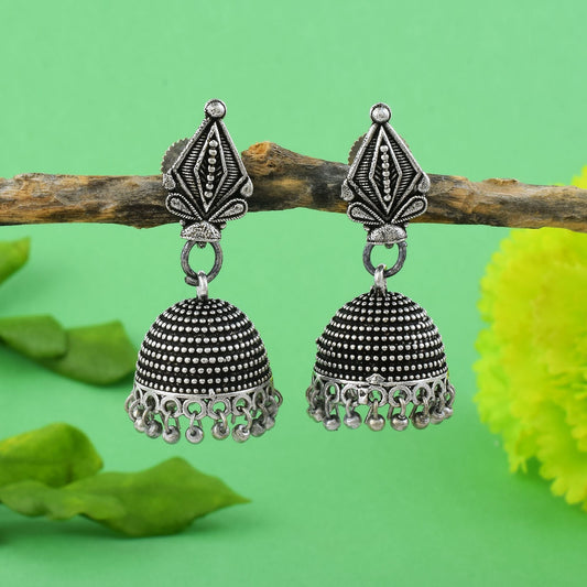 Gorgeous Silver Color Oxidised Earrings Crafted With Exquisite Handmade Work For Bridal Fashion Jewelry
