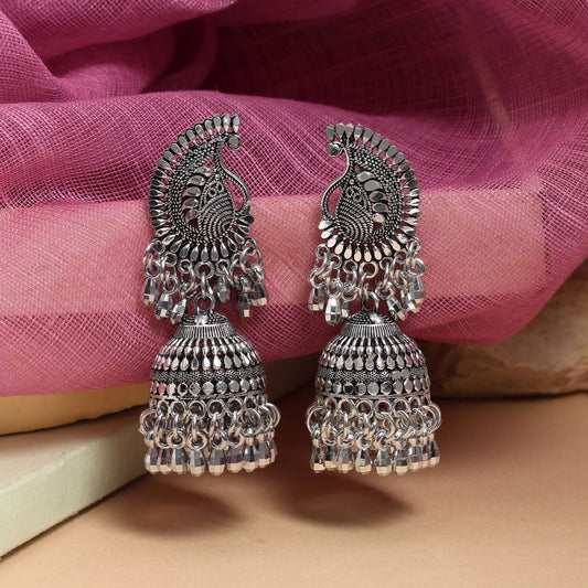 Elegant Silver Color Oxidised Earrings Crafted For Wedding Wear And Daily Ethnic Fashion