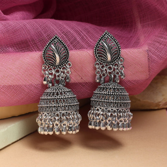 Stylish Silver Color Oxidised Earrings Designed For Brides, Festivals, And Traditional Outfits