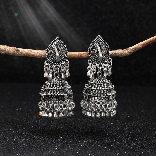 Stylish Silver Color Oxidised Earrings Designed For Brides, Festivals, And Traditional Outfits