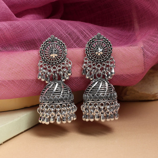 Gorgeous Silver Color Oxidised Earrings Designed With Premium Detailing For Brides And Festive Looks