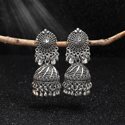 Gorgeous Silver Color Oxidised Earrings Designed With Premium Detailing For Brides And Festive Looks