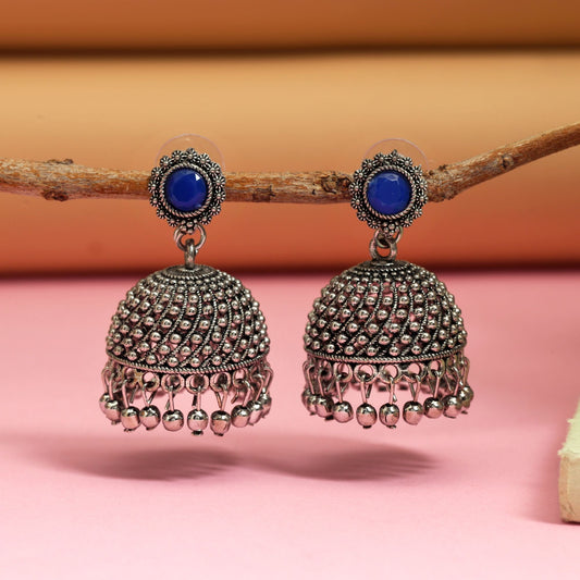 Elegant Blue Color Oxidised Earrings Crafted For Festivals, Engagements, And Traditional Wedding Looks