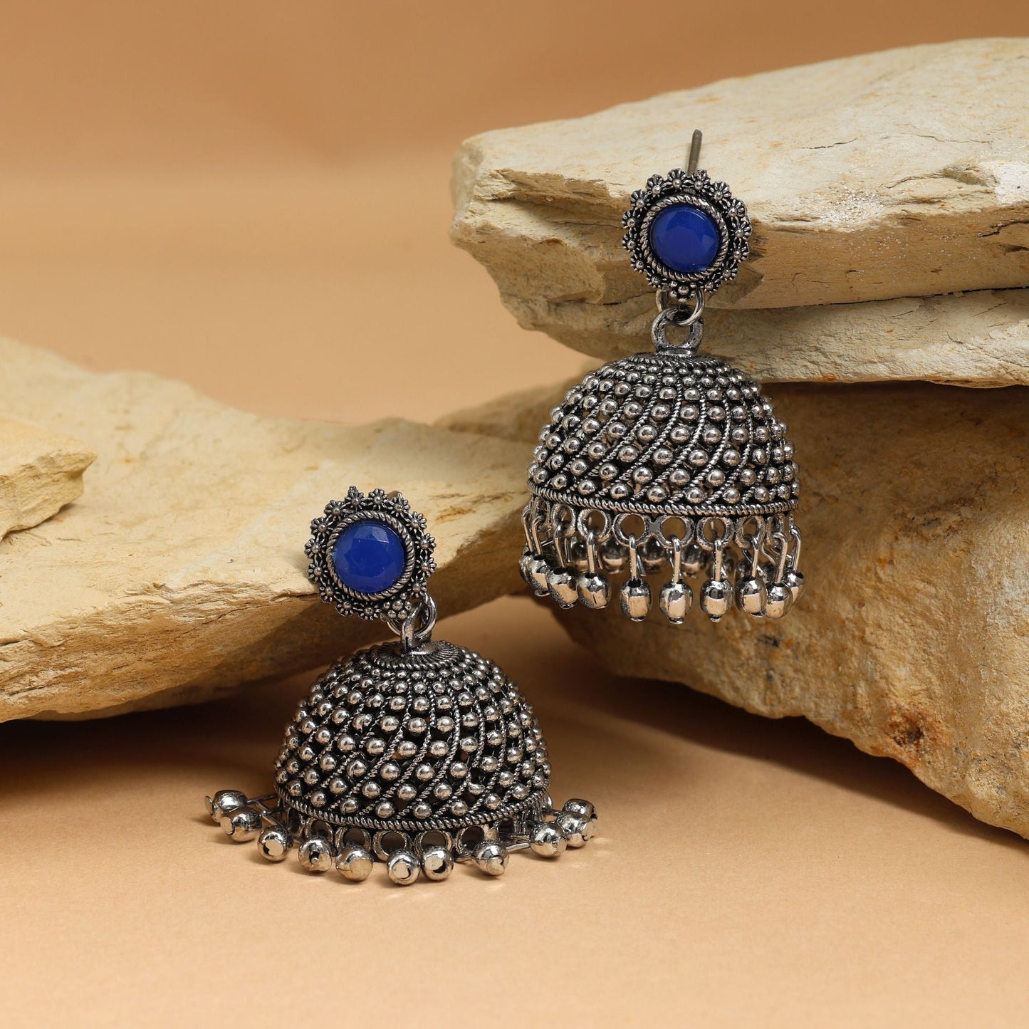 Elegant Blue Color Oxidised Earrings Crafted For Festivals, Engagements, And Traditional Wedding Looks