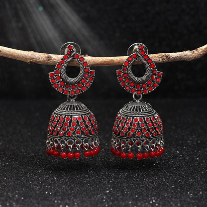 Elegant Red Color Oxidised Earrings Designed With Handmade Artistic Work For Brides And Party Wear