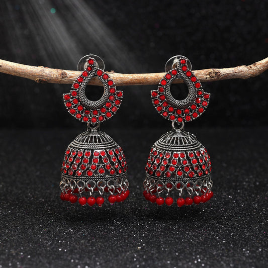 Elegant Red Color Oxidised Earrings Designed With Handmade Artistic Work For Brides And Party Wear
