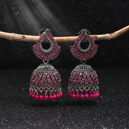 Gorgeous Rani Color Oxidised Earrings Designed For Brides, Parties, And Indian Cultural Fashion Styling