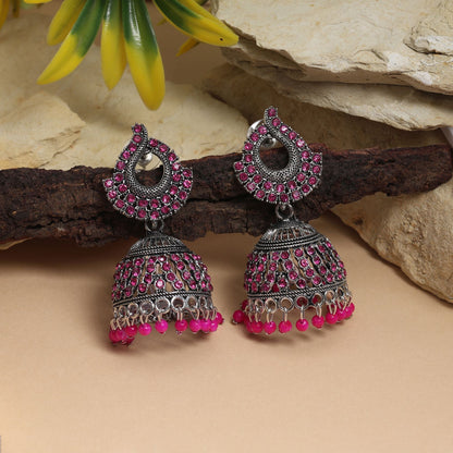 Gorgeous Rani Color Oxidised Earrings Designed For Brides, Parties, And Indian Cultural Fashion Styling