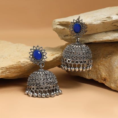 Gorgeous Blue Color Oxidised Earrings Designed For Brides, Cultural Events, And Party Jewelry Collections