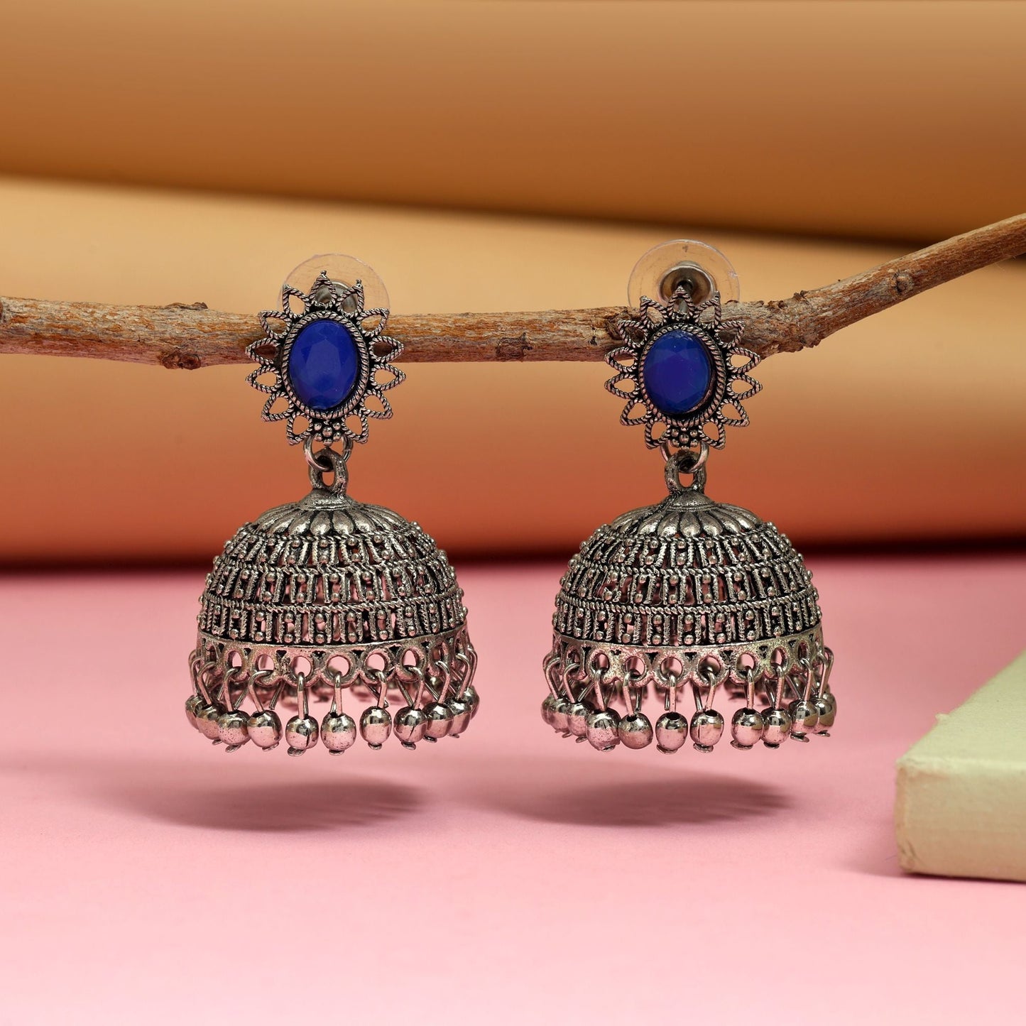 Gorgeous Blue Color Oxidised Earrings Designed For Brides, Cultural Events, And Party Jewelry Collections