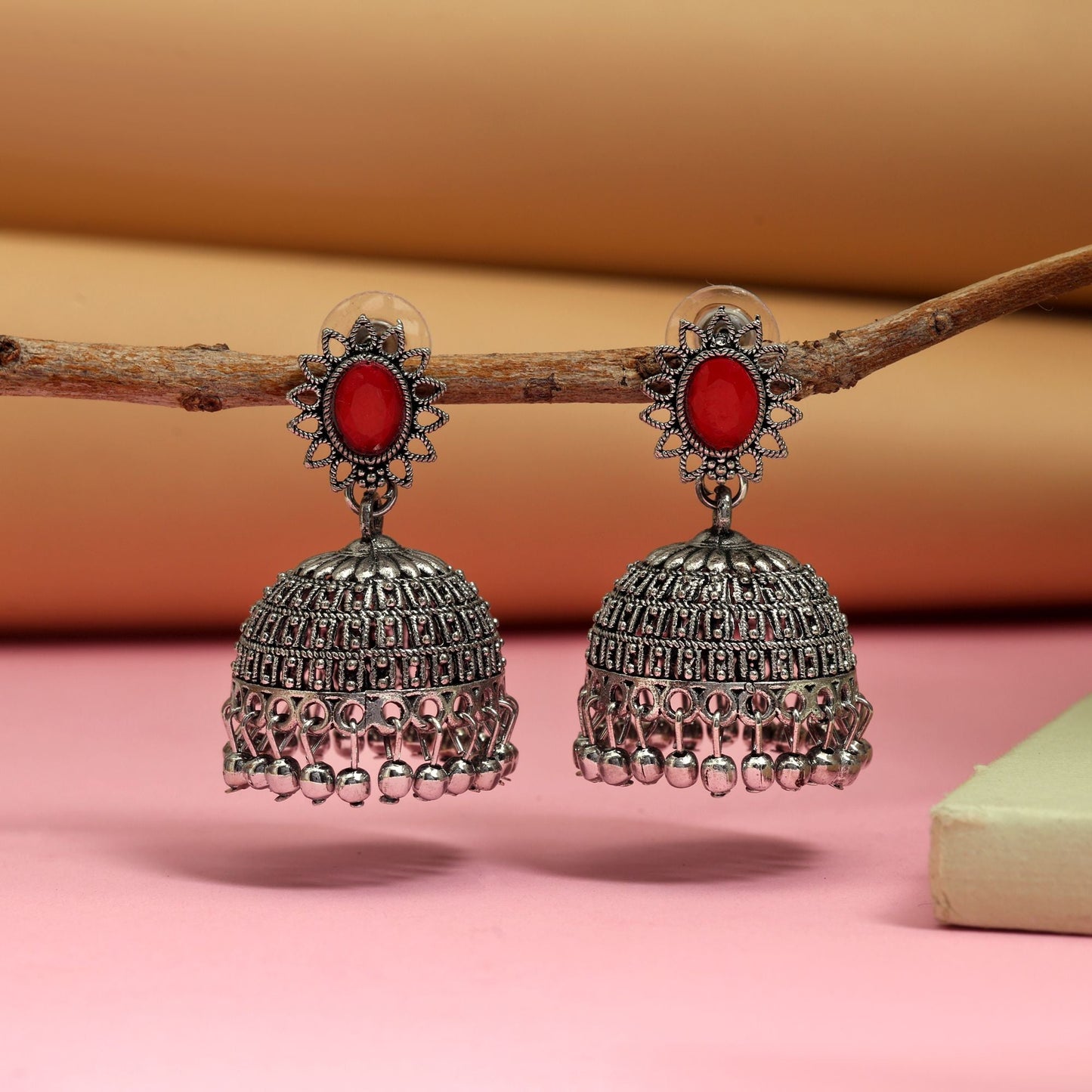 Stylish Red Color Oxidised Earrings Crafted For Bridal Fashion Jewelry And Women’S Ethnic Party Wear