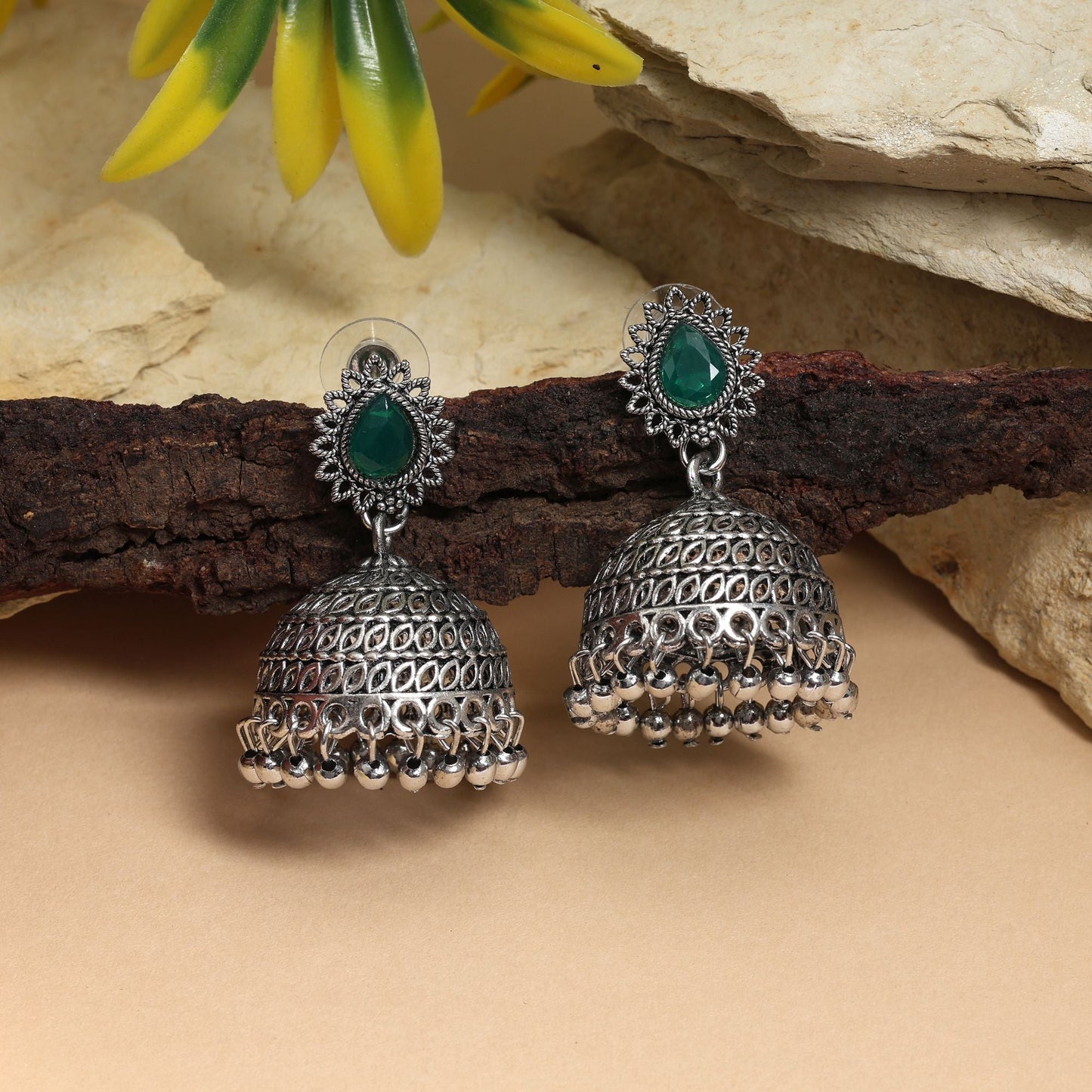 Exclusive Green Color Oxidised Earrings Perfect For Festivals, Wedding Outfits, And Traditional Jewelry Styling