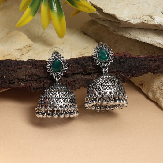 Exclusive Green Color Oxidised Earrings Perfect For Festivals, Wedding Outfits, And Traditional Jewelry Styling