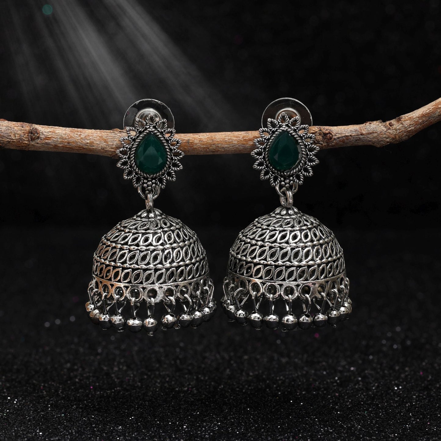 Exclusive Green Color Oxidised Earrings Perfect For Festivals, Wedding Outfits, And Traditional Jewelry Styling