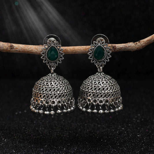 Exclusive Green Color Oxidised Earrings Perfect For Festivals, Wedding Outfits, And Traditional Jewelry Styling