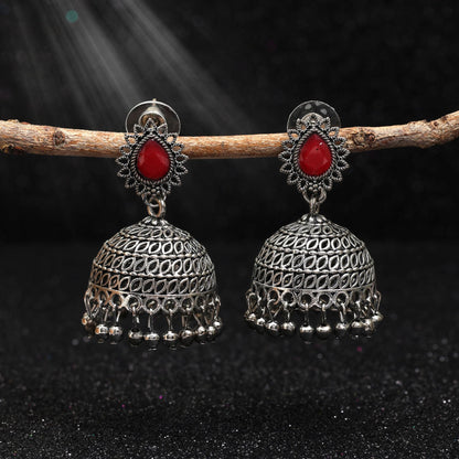 Elegant Red Color Oxidised Earrings Crafted For Brides, Parties, And Ethnic Cultural Celebrations Jewelry