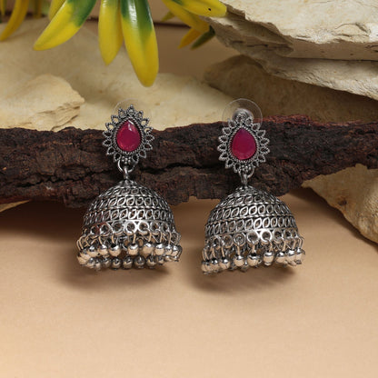 Stylish Rani Color Oxidised Earrings Designed For Festivals, Weddings, And Women’S Cultural Outfits Jewelry