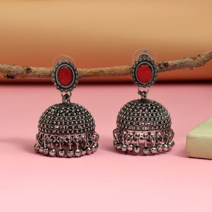 Stylish Red Color Oxidised Earrings Perfect For Brides, Cultural Outfits, And Traditional Party Celebrations