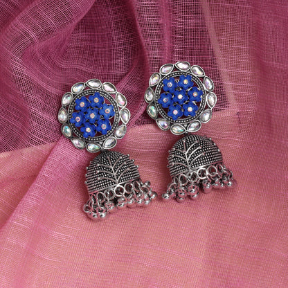 Exclusive Blue Color Oxidised Earrings Designed For Cultural Functions, Bridal Wear, And Women’S Fashion Jewelry