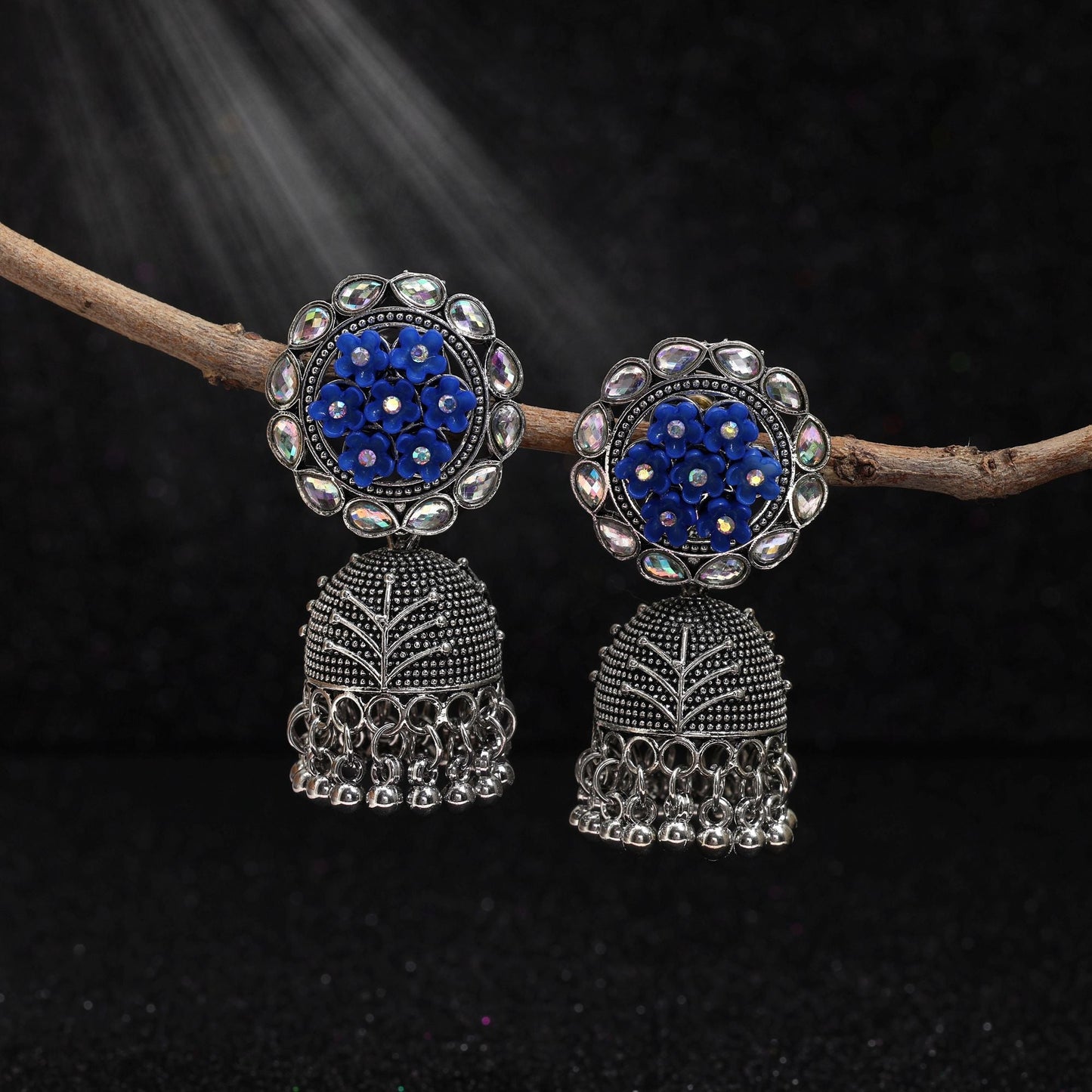 Exclusive Blue Color Oxidised Earrings Designed For Cultural Functions, Bridal Wear, And Women’S Fashion Jewelry