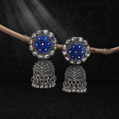Exclusive Blue Color Oxidised Earrings Designed For Cultural Functions, Bridal Wear, And Women’S Fashion Jewelry