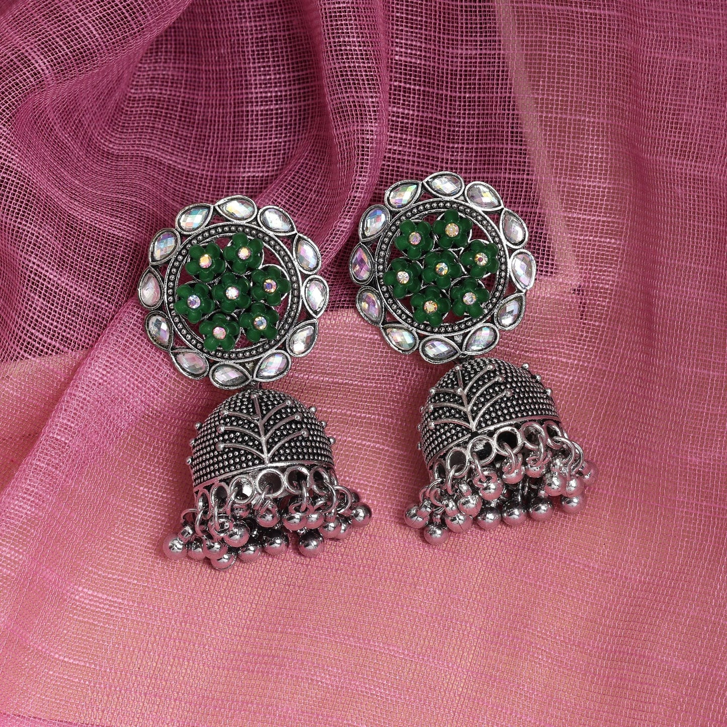 Beautiful Green Color Oxidised Earrings Crafted For Brides, Festivals, And Women’S Traditional Styling Jewelry