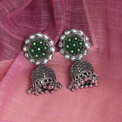 Beautiful Green Color Oxidised Earrings Crafted For Brides, Festivals, And Women’S Traditional Styling Jewelry