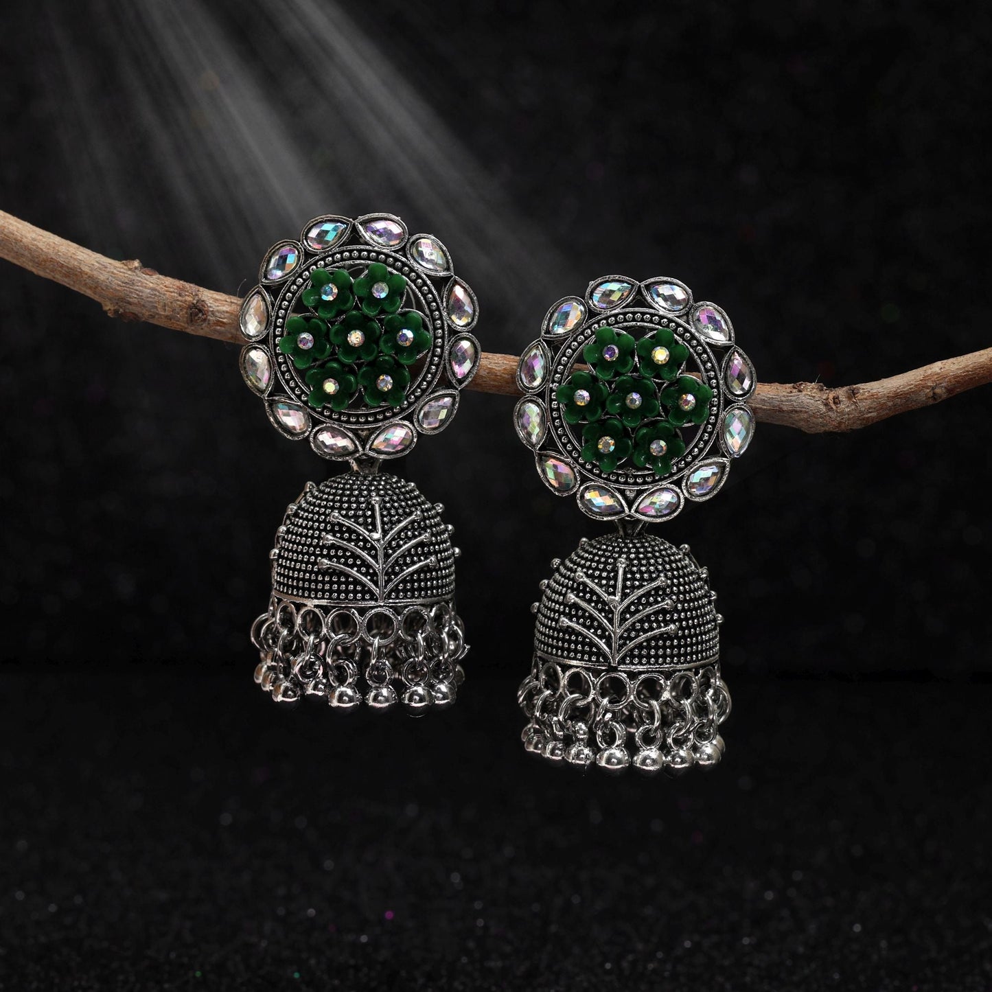 Beautiful Green Color Oxidised Earrings Crafted For Brides, Festivals, And Women’S Traditional Styling Jewelry